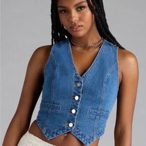 SHEIN Blue Button-Up Denim Vest
